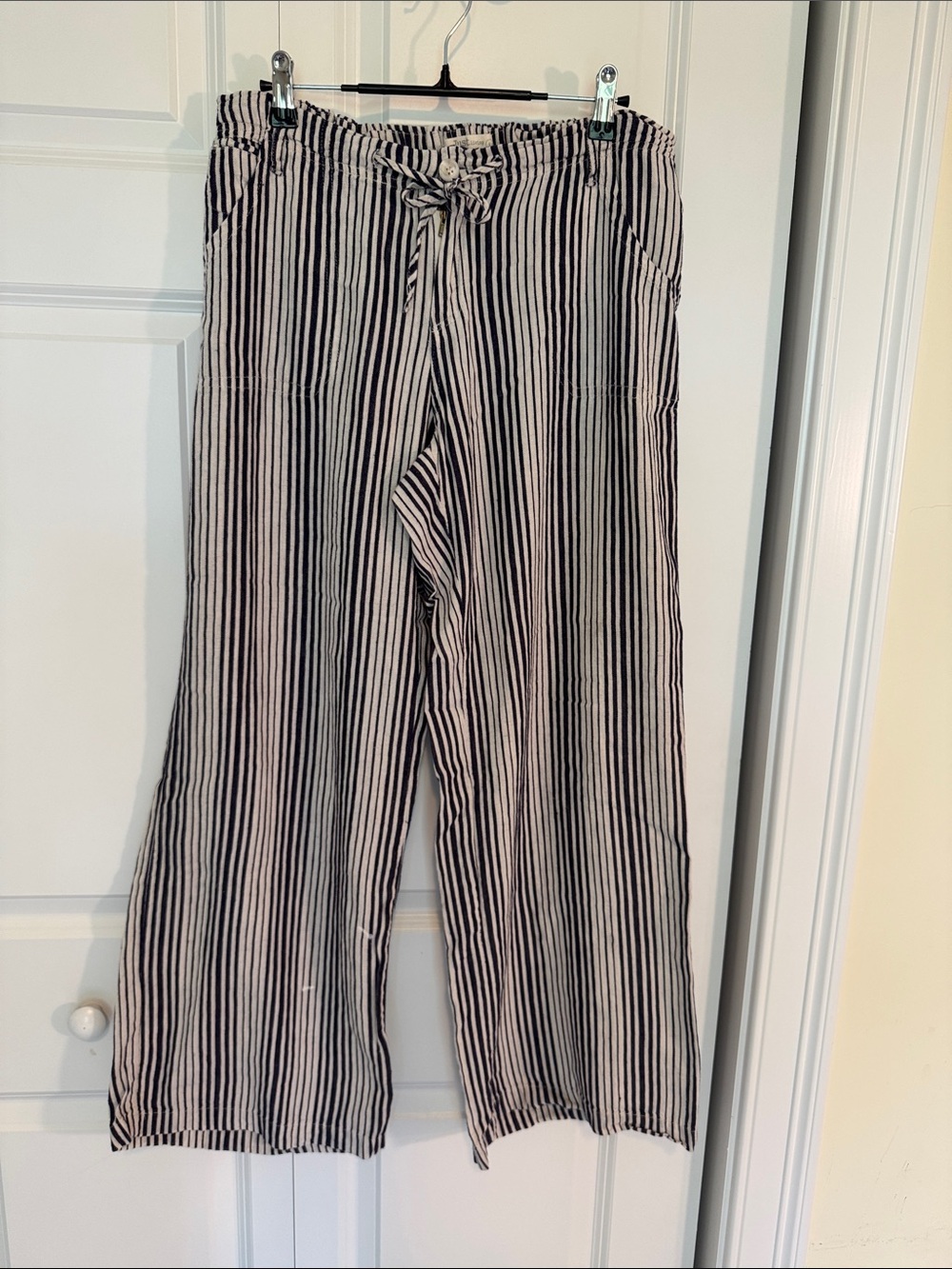 Just Living Black & White Vertical-Stripe Wide-Leg Pants